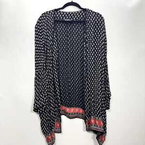Ulla Popken Boho Printed Kimono Top Sz 28/30 Black Multi Layering Beach Vacation